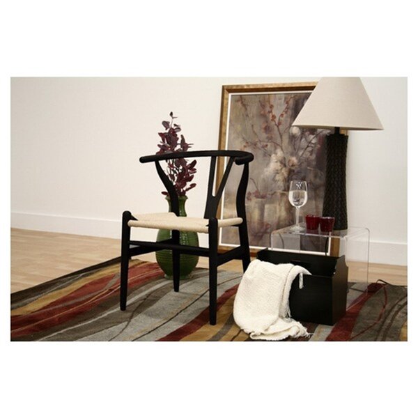 Chaise pour salle à manger réplique de Hans Wegner Wishbone par Nicer Interior, noir/beige, ens. de 2