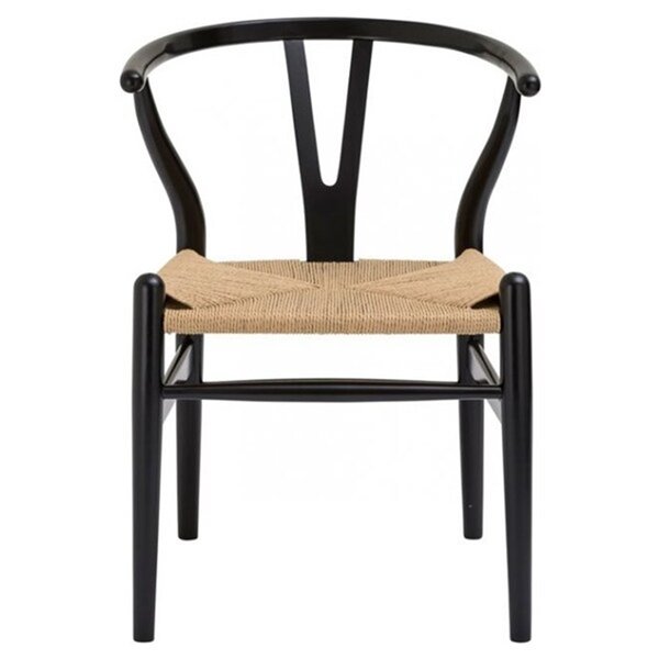 Chaise pour salle à manger réplique de Hans Wegner Wishbone par Nicer Interior, noir/beige, ens. de 2