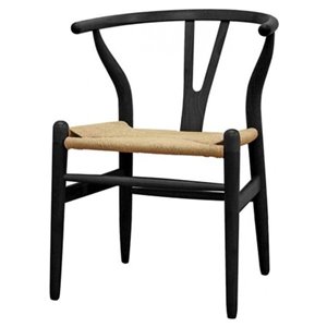 Nicer Interior Replica Hans Wegner Wishbone Dining Side Chair - Black/Beige - Set of 2