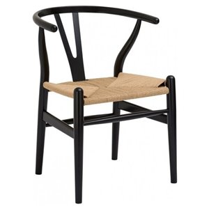 Nicer Interior Replica Hans Wegner Wishbone Dining Side Chair - Black/Beige