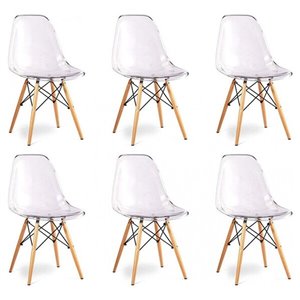 Chaise pour salle à manger Eiffel de Nicer Interior, transparent/bois naturel, ens. de 6