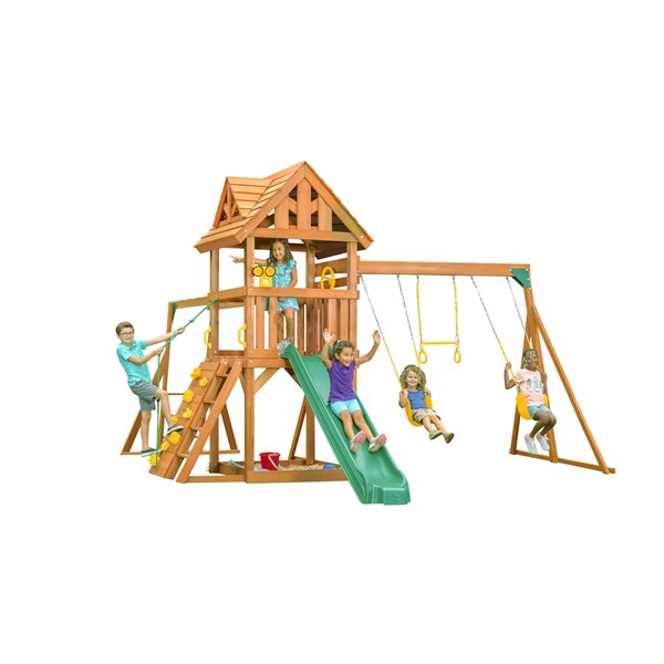 Creative Cedar Designs Mountain View Lodge Residential Play Set - Wooden Roof/Yellow Accessories