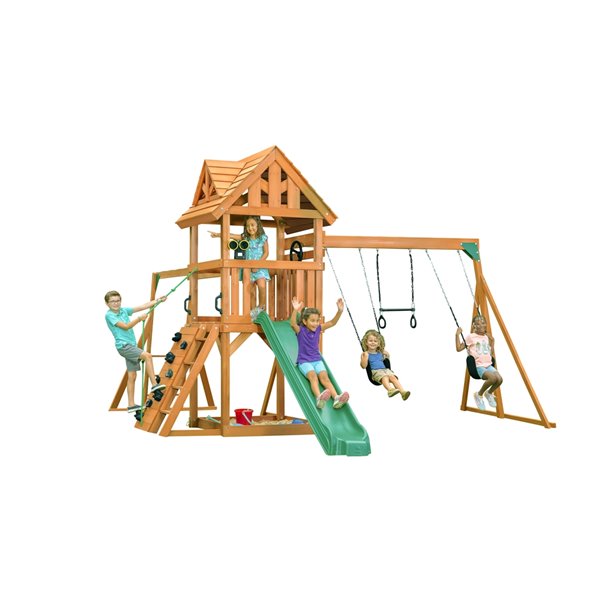 Image of Creative Cedar Designs | Mountain View Lodge Residential Play Set - Wooden Roof/green Accessories | Rona