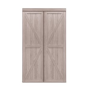 Porte coulissante d'intérieur Trident de Renin, 72 po x 80 po, chêne argenté