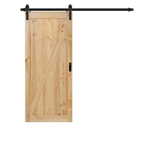 Porte de grange coulissante rustique de Renin, design en Z, 36 po x 84 po, pin