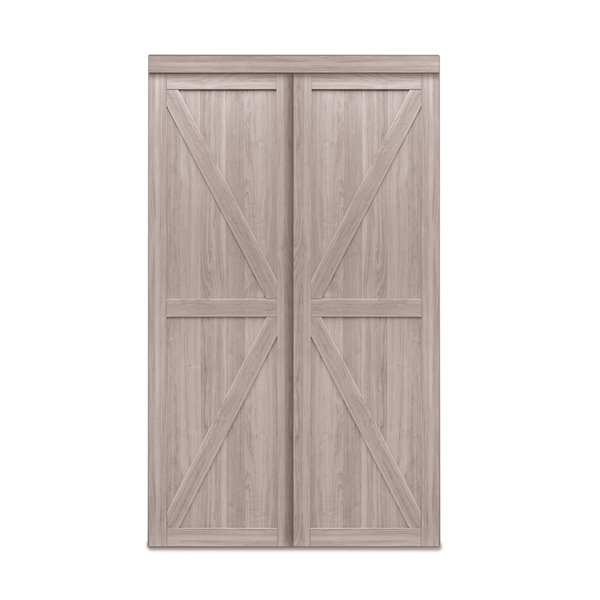 Porte coulissante d’intérieur Trident de Renin 48 po x 80 po en MDF couleur chêne argenté