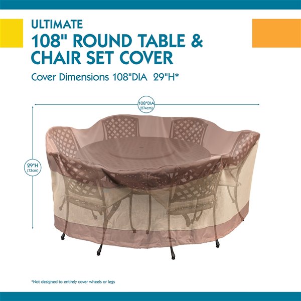 Duck Covers Ultimate Round Patio Table Cover Polyester 108in Mocha Cappuccino UTR108108