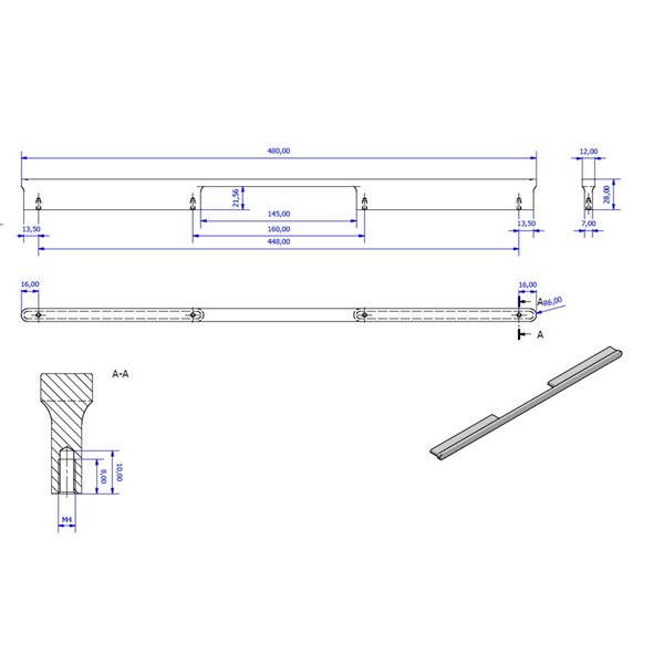 17 5/8-inch (448 mm) Matte Black Modern Rectangular Cabinet Bar Pull