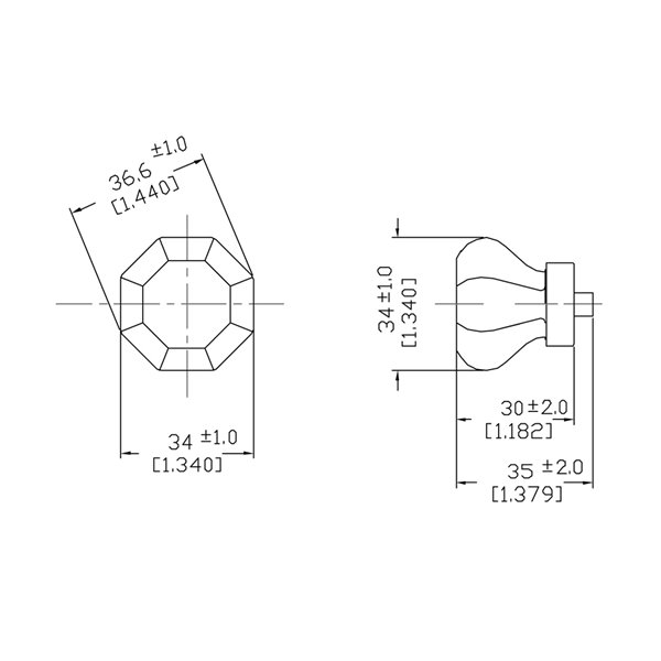 Bouton moderne géométrique Montreuil de Richelieu, 1,3 po, nickel mat/transparent