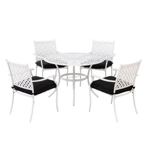 Ensemble de patio Paradise de Sunjoy avec coussins noirs, aluminium blanc, 5 pièces