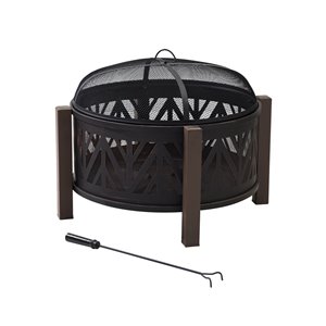 Foyer extérieur au bois Chevron de Sunjoy, 30,91 po, acier noir/brun