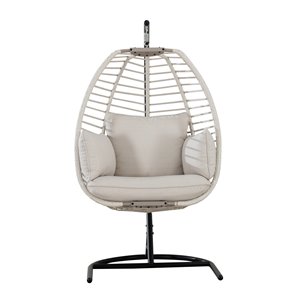 Sunjoy Clyde Hanging Egg Chair with Removable Cushions - Steel - Light Beige