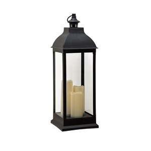Sunjoy Hiltop Outdoor Lantern with LED Lights - 9.45-in x 27.95-in - Black Plastic