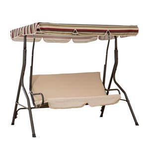 Sunjoy 2-Seat Porch Swing with Adjustable Canopy - Steel Frame - Tan