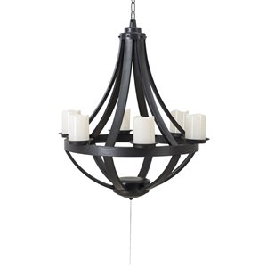 Sunjoy Cecil Outdoor Chandelier with 6 Battery-Powered LED Candles - Black Plastic