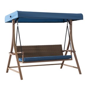 Sunjoy Harbor 3-Seat Porch Swing with Adjustable Canopy - Steel Frame - Blue