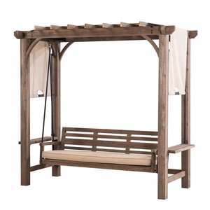 Sunjoy Julia 3-Seat Pergola Swing with Adjustable Canopy - Wood Frame - Beige