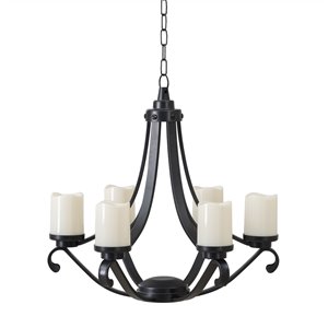 Sunjoy Calyx Outdoor Chandelier with 6 Battery-Powered LED Candles - Black Plastic