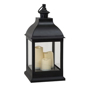 Sunjoy Cecil Outdoor Lantern with LED Lights - 9.45-in x 20.08-in - Black Plastic