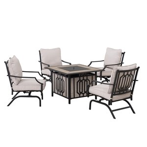 Sunjoy Patio Conversation Set with Beige Cushions - Black Metal - 5-Piece