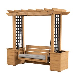 Sunjoy Eastland Arbor 3-Seat Porch Swing with Adjustable Canopy - Wood Frame - Brown