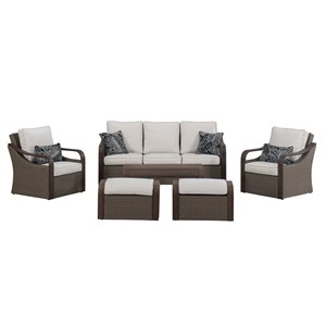 Sunjoy Rumney Conversation Set with Beige Cushions - Dark Brown Metal - 6-Piece