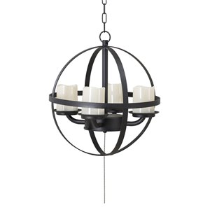 Sunjoy Spherical Outdoor Chandelier with 4 Battery-Powered LED Candles - Black