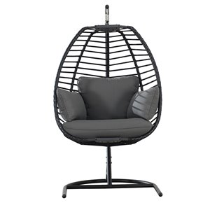 Chaise hamac suspendue Clyde de Sunjoy avec coussins, acier, noir