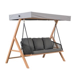 Sunjoy Marina 3-Seat Porch Swing with Adjustable Canopy - Steel Frame - Grey