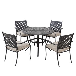 Ensemble de patio Morison de Sunjoy avec coussins beiges, aluminium noir, 5 pièces