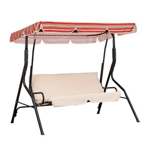 Sunjoy 2-Seat Porch Swing with Adjustable Canopy - Steel Frame - Red