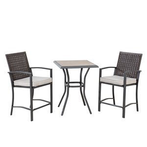 Sunjoy Flarfield Outdoor Bistro Set with Beige Cushions - Black Steel - 3-Piece