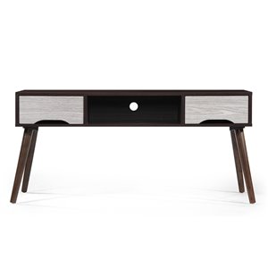 Noble House Frieda Walnut Finish Fiberboard Entertainment Center with Gray Oak Accents