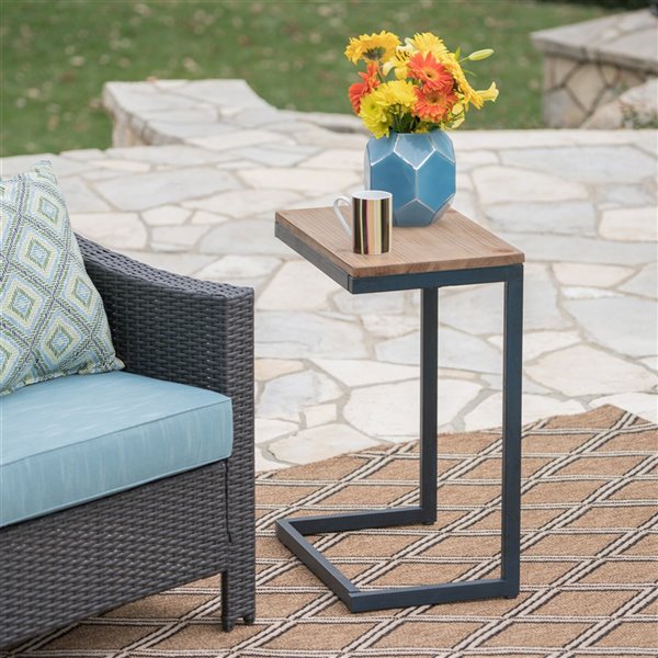Noble House Kora Outdoor Antique Firwood C-Shaped Accent Table