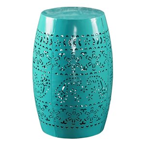 Noble House Apollos Lace Cut Teal Iron Accent Table