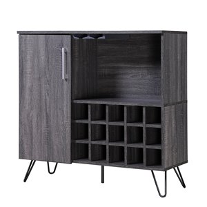 Noble House Lochner Mid-Century Sonoma Gray Oak Faux Wood Wine and Bar Cabinet