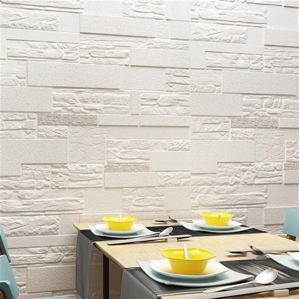 Dundee Deco Falkirk Jura II Peel and Stick 3D Wall Panel - Faux Bricks and Stones - 28-in x 28-in - Off-White