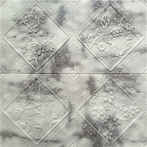 Dundee Deco Falkirk Jura II Peel and Stick 3D Wall Panel - Flowers in Rhombus - 28-in x 28-in - White/Charcoal - 10-Pack