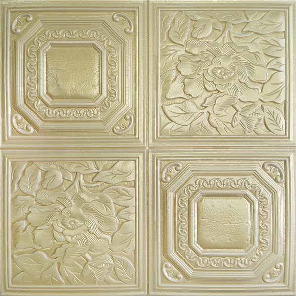 Dundee Deco Falkirk Jura II Peel and Stick 3D Wall Panel - Flowers - 28-in x 28-in - Green and Gold - 5-Pack