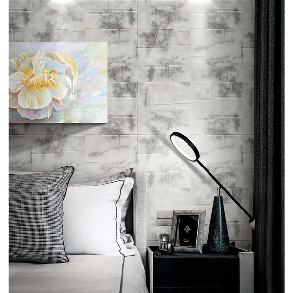 Dundee Deco Falkirk Jura II Peel and Stick 3D Wall Panel - Faux Marble - 28-in x 28-in - Beige and Charcoal