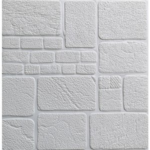 Dundee Deco Falkirk Jura II Peel and Stick 3D Wall Panel - Faux Stones - 28-in x 28-in - Cream and Grey