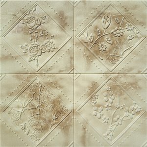 Dundee Deco Falkirk Jura II Peel and Stick 3D Wall Panel - Flowers in Rhombus - 28-in x 28-in - Beige/Brown - 10-Pack