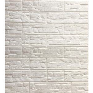 Dundee Deco Falkirk Jura II Peel and Stick 3D Wall Panel - Faux Bricks - 28-in x 28-in - Off-White and Cream - 5-Pack