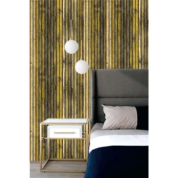 Dundee Deco Falkirk Jura II Peel and Stick 3D Wall Panel - Faux Wood - 28-in x 28-in - Charcoal/Beige/Yellow - 5-Pack