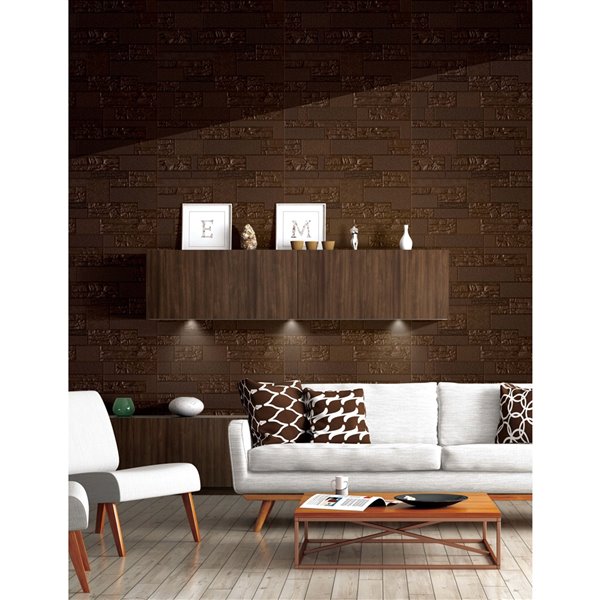 Dundee Deco Falkirk Jura II Peel and Stick 3D Wall Panel - Faux Bricks and Stones - 28-in x 28-in - Bronze and Brown