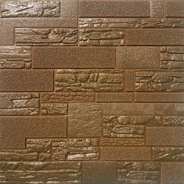 Dundee Deco Falkirk Jura II Peel and Stick 3D Wall Panel - Faux Bricks and Stones - 28-in x 28-in - Bronze and Brown