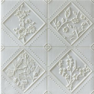 Dundee Deco Falkirk Jura II Peel and Stick 3D Wall Panel - Flowers in Rhombus - 28-in x 28-in - Off-White - 5-Pack