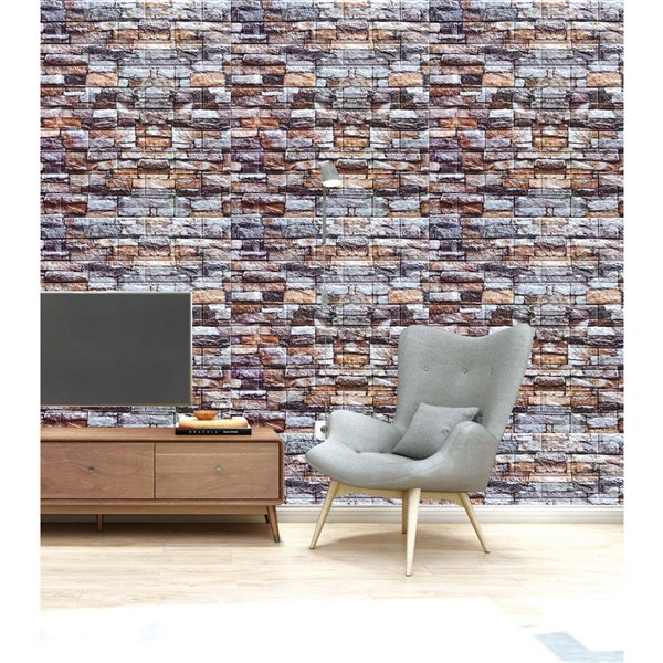 Dundee Deco Falkirk Jura II Peel and Stick 3D Wall Panel - Faux Bricks - 28-in x 30-in - Greenish Brown