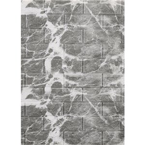 Dundee Deco Falkirk Jura II Peel and Stick 3D Wall Panel - Faux Marble Bricks - 28-in x 30-in - Grey/Off-White - 5-Pack