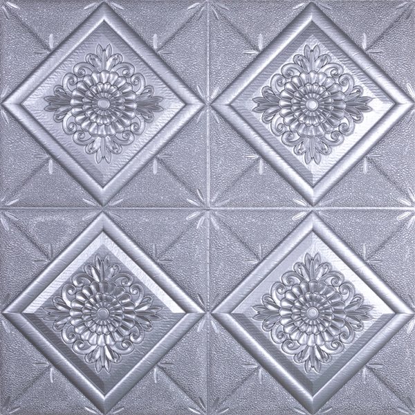 Dundee Deco Falkirk Jura II Peel and Stick 3D Wall Panel - Stylized Flowers in Diamonds - 28-in x 28-in - Dark Silver